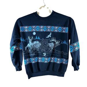 AU Sportswear Vintage XL Sweatshirt Elk Bear Wolf Eagle Fish Rabbit Aztec Native